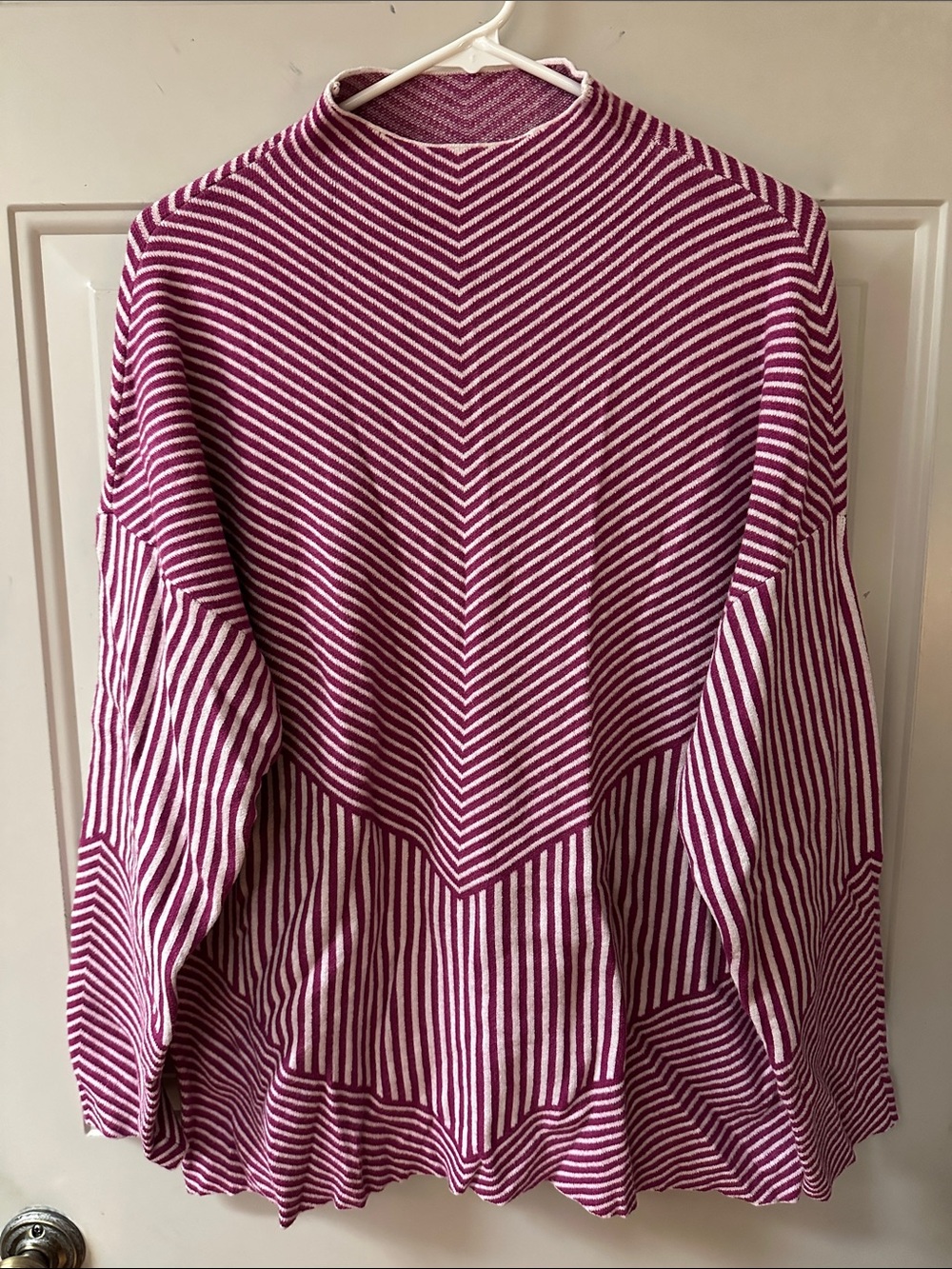 Tahari Fuchsia and White Striped Cowl-Neck Sweater